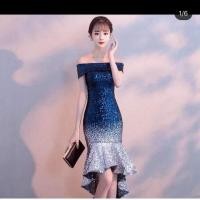 ราคา #ชุดราตรี ผ้ายืดตามตัว ปักเกล็ดเหลื่อม กระโปรงหางปลา หน้าสั้น หลังยาวสไลด์มา ใส่ไป2 ช.ม. (2251882265)