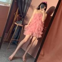 ราคา มินิเดรสเกาะอกคล้องแขน ระบายชั้นๆ สีชมพู (5211972915)