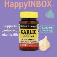 ราคา Mason Natural Garlic 1000 mg – Odorless Garlic Oil Softgels 100 เม็ด (45950492409)
