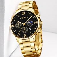 ราคา นาฬิกาข้อมือชายสายสแตนเลส GENEVA รุ่นใหม่ ดีไซน์หรูหรา มีวันที่และเลขโรมันแบบสามหน้าปัด (27840299419)