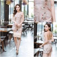 ราคา เสื้อผ้างานป้าย : จั๊มสูทขาสั้น ผูกคล้องคอพิมพ์ลายแต่งผ้าแก้ว โทนสีน้ำตาล (2003476023)