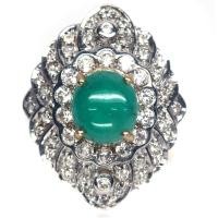 ราคา เเหวนพลอยแท้ มรกต-โคลัมเบีย 8 x 11 mm. ล้อม เพทาย-ขาว เงินแท้ 925 ชุบทอง 18k ไซร์แหวน 7 (18782951935)