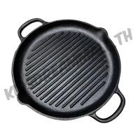 ราคา 32 ซม./12.6 นิ้วเหล็กหล่อกระทะย่างคู่จับ Ribbed รอบแผ่นเหล็กกระทะย่างบาร์บีคิวแผ่นเหล็กสําหรับแก๊สไฟฟ้า Cooktop (51605679604)