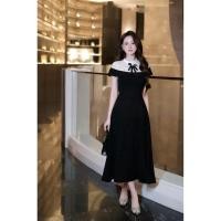 ราคา เดรสยาวคอตั้งแขนกุด ดีเทลช่วงอกแต่งผ้าลูกไม้สีขาวซีทรูคลุมไหล่ (ticha) (45500508490)