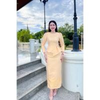ราคา ชุดเข้าเซท เซทผ้าผ้าฝ้ายทอลาย สีเหลือง ผ้าไทย ชุดผ้าไทย ทอลายยกดอก อัดกาวอัดซับ สวยสง่า พร้อมส่ง (46904726206)