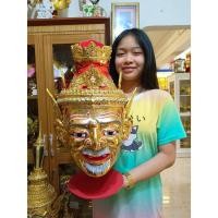 ราคา เศียรครู พ่อแก่ ฤาษี นารอท ขนาดครอบ งานกระดาษ ปิดทองเค ประดับกระจก ฟรีขาตั้งไม้อัดสีแดง เศียรเทพ หัวโขน เศียรเทพ (3886465640)