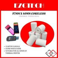 ราคา (50ม้วน) 57 มม. X 40 มม. ม้วนกระดาษ Coreless 57*40 เครื่องพิมพ์ใบเสร็จความร้อน Kertas resit (41220855605)