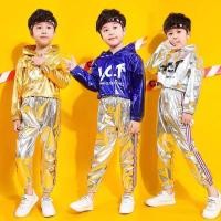 ราคา เสื้อยืดแขนยาว มีฮู้ด หนังเทียม สีทอง แวววาว และกางเกง สไตล์ฮิปฮอป สําหรับเด็กผู้ชาย ใส่เต้นแจ๊ส (24055850171)