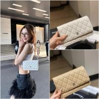 ราคา กระเป๋า Chanel-inspired Wallet On Chain หนังวัวแท้ สไตล์คลาสสิก ดีไซน์หัวเข็มขัดเงินและลายเส้นเหมือนเพชร สายโซ่สำหรับสะพายไหล่หรือถือเป็นMessenger Bag สีขาวนมชาสี (41429281954)
