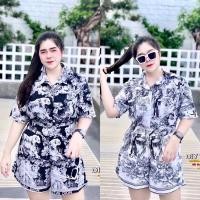 ราคา สาวอวบ ชุดเซ็ตสาวอวบ เซ็ตเชิ้ตแขนสั้น ลายกราฟฟิก ลายเสือ กางเกงขาสั้น อก 38 40 42 44 46 (13642614568)