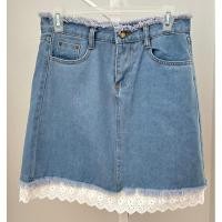 ราคา กระโปรงยีนส์สั้น แต่งผ้าลูกไม้ ไซส์ L (19586154852)