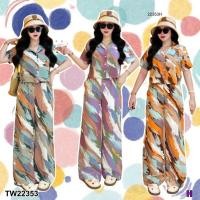 ราคา TW22353 Set 2 ชิ้น พิมพ์ลาย เสื้อเชิ้ตครอปแขนสั้น + กางเกงขายาว (26132978704)