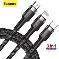 ราคา Baseus 3 in 1 สายชาร์จ USB สำหรับ iPhone Micro USB และ USB Type-c สำหรับโทรศัพท์มือถือ (13556845670)