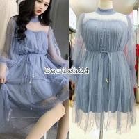 ราคา ชุดออกงาน สาวอวบ ฟรุ้งฟริ้ง เดรสสำหรับสาวอวบ ผ้าซีทรู สุดหรู หน้าผ้า50" สาวอวบๆอวบจัดใส่ได้เลยจร้า (7853986935)