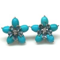 ราคา ต่างหูพลอยแท้ เทอร์คอยส์(Turquoise) และ ไพลิน-น้ำเงิน เงินแท้ 925 ชุบทองคำขาว (42924024513)