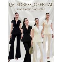 ราคา Shimmer ●Preoder สีขาว สีดำ 7-10 วัน// ชุดเซ็ตเสื้อคอวีแต่งซีทรู+กางเกงขายาว (42220610920)