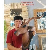 ราคา หัวกวางไม้จริงหัวกวางติดผนัง ตาหวานสวยมาก เหมือนรูป หัวกวางไม้แกะสลักจากไม้จามจุรี งานแฮนด์เมค100%หัวกวางตกแต่งบ้านเท่ห์ (19675844311)