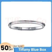 ราคา Unisex Tiffany Metro Bracelet 18K White Gold Round Diamonds Roman Numeral Narrow Hinged Luxury Jewelry (47757467715)