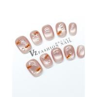 ราคา Pure Handmade สวมใส่เล็บปลาทอง Bubble High-End Sweet Nude สีชมพู Cat Eye เล็บเล็บ Patch ขายร้อนปลอมเล็บ Patch (56300858706)