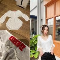 ราคา เสื้อแขนยาวสีขาว ใส่ทำงาน ไปเที่ยว ทำบุญ ได้หลายโอกาส แบรนด์ Authentic ELLE ของแท้มือสอง (26505833645)