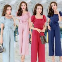 ราคา จั๊มสูทขายาวสีพื้นแต่งสม๊อคอก (3048690709)