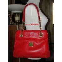 ราคา แท้% มือสอง MCM Leather Red Tote Purse Double Brass / Leather Strap Vintage (11608233456)