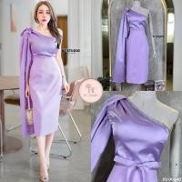 ราคา เดรสคลุมเข่าไหล่เดียวแต่งสไบปิดต้นแขนข้างนึง ด้านหน้าอกแต่งแทบเพชร (24538399845)