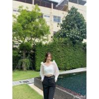 ราคา เสื้อทรงไขว้หน้า ผ้าลูกไม้คอตตอนฉลุแน่นๆ ด้านหลังมีสม็อคหลังยืด (15513309947)