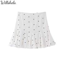 ราคา Women Fashion Willshela Embroidery Pleated Mini High Waist Female Chic Lady Casual Vintage Short Sk (28403863113)