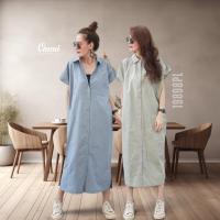 ราคา Ommishop 19898PL ชุดเดรสแฟชั่น ผ้าลินินผสมฝ้าย ปกเชิ้ต กระดุมผ่าหน้า ทรงแขนล้ำ (PUP)[19898] (27456604072)