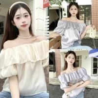 ราคา FC พร้อมส่งเสื้อชีฟองแขนตุ๊กตา เปิดไหล่ อกแต่งระบาย ชีฟองมันเงา 2 สี (27463207649)