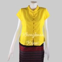ราคา เสื้อผ้าพื้นเมือง ผ้าฝ้ายคอจีนแขนสั้นสีเหลือง (2098932847)