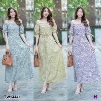 ราคา ชุดเดรสยาว เปิดไหล่ ลายดอก สีฟ้า ม่วง เหลือง ใส่เที่ยวทะเลชิลๆพริ้วๆ TW14441 CL2715 (9515336412)