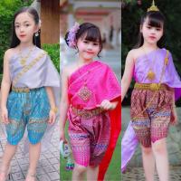 ราคา ชุดไทยเด็กผู้หผู้หญิง ชุดไทยสไบ 2 ชั้น +โจงกระเบนพิมพ์ทอง (ไม่รวมเครื่องประดับ) (28706332414)