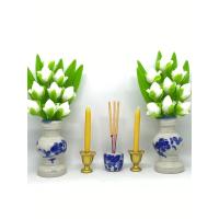 ราคา ชุดบูชา ชุดธูปเทียนพร้อมแจกัน ดอกบัวมงคล 9 ดอกสีขาว สูง 4 นิ้ว ดินปั้น วางหิ้งพระ F1 (7255387155)