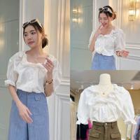 ราคา ♥︎ SHIRT เสื้อเชิ้ตแขนบาร์บี้ กระดุมมุก แต่งปกระบาย ลุคคุณหนู งานป้าย Masaya (25014073449)
