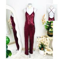 ราคา ไซด์ M-L แบรนด์ TRAC แท้ 100%จั๊มสูท โชว์หลัง Luxury งานเกล็ดวิบวับ สีแดงไวน์ ใส่ออกงาน ทรงเข้ารูป ชุดปาร์ตี้ (52357166027)
