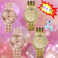 ราคา SET 4 ชิ้น GENEVA The New Watch นาฬิกาข้อมือ เครื่องประดับ เรือนสีทองชมพู ผู้หญิง แฟชั่น ลดราคาถูก Gold สาย Stainless (871459958)