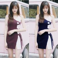ราคา เดรสทูโทนแต่งเชือกไขว้ ผูกโบว์น่ารัก งานสวยใส่สบาย สี กรม สีแดง พร้อมส่ง (26156936024)