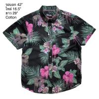 ราคา มือ2เสื้อฮาวาย ลายดอกชบาชมพู พื้นสีดำ (22538281533)