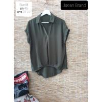ราคา เสื้อเชิ๊ต สีเขียวขี้ม้า ผ้าชีฟองบาง หน้าสั้นหลังยาว ใหม่ สภาพดี ไม่มีตำหนิ (7283132478)