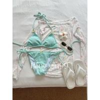 ราคา bikini บิกินี่ เสื้อลายพิมพ์แบบลำลอง บิกินี่ชุดว่ายน้ำสำหรับฤดูร้อน กางเกงยีนส์ลายดอกไม้และผ้าคลุมไหล่สูท (42929364407)