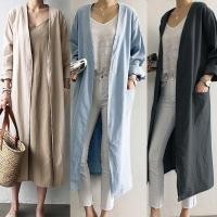 ราคา PRETTY Women Long Sleeve Open Front Side Pockets Solid Color Cotton Long Cardigan (1874297011)