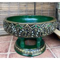 ราคา ขันโตกไม้ ลายบัว สีเขียวรมดำ 10 นิ้ว พานไม้ พาน พานโตก ลายไทย เดินเส้นประดับกระจกหลากสี (10742261956)