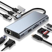 ราคา ฮับ USB C 11 in 1 พร้อมการ์ดรีดเดอร์ 4K HDMI VGA Type C PD100W USB2.0 3.0 RJ45 Ethernet SD TF 3.5 มม. สําหรับ MacBook Pro Air แล็ปท็อป (22946204077)