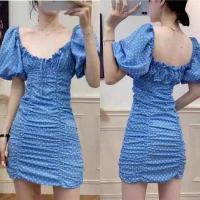 ราคา เดรสสั้นแขนตุ๊กตาลายจุดขาวพื้นสีฟ้า (8716578689)