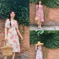 ราคา Hi-so rose dress เดรสยาวคอวีแขนย้วย(110) ผ้าชีฟองทรายพิมพ์ลาย (2483641955)