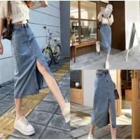 ราคา กระโปรงยีนส์ผ่าหน้าเอวสูงทรงยาว กระโปรงยีนส์ผ้าไม่ยืด กระโปรงผู้หญิงแฟชั่น (29659763379)