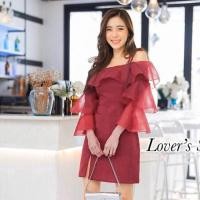 ราคา เดรสสายเดี่ยว เปิดไหล่สายผูกโบว์ ช่วงอกและแขนแต่งระบายชั้นๆ (3524113432)