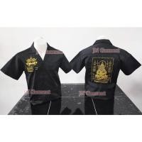 ราคา (พร้อมส่ง)#เสื้อช็อปปักลายท้าวเวสสุวรรณ 4 สี (ปักหน้า-หลัง) (22813669864)
